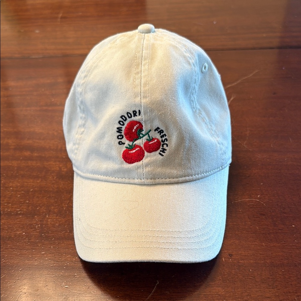 NWOT H&M Cream Baseball Cap with Tomato Embroidery